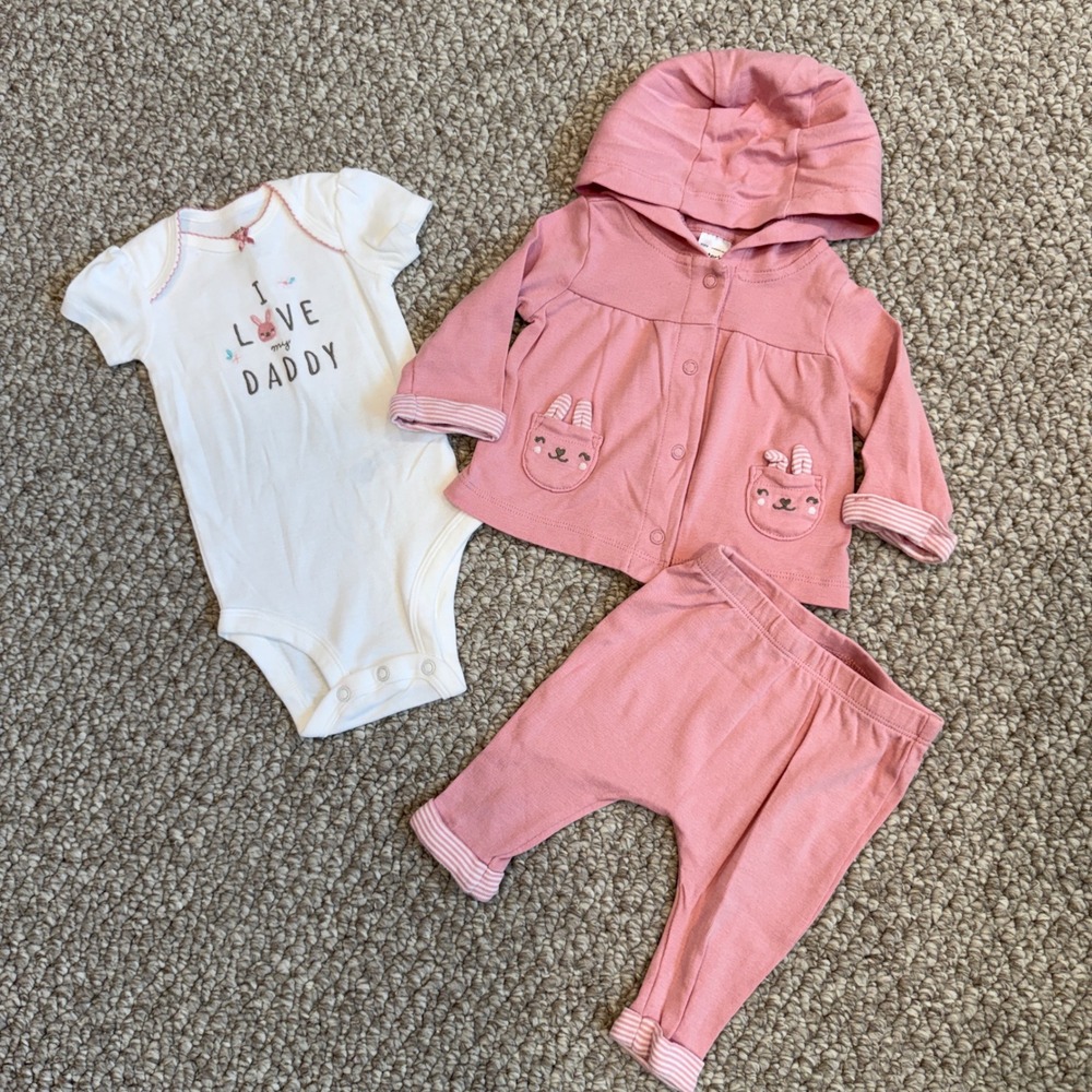 Carters Baby Girls 3 Piece Bunny Set Pink White I Love My Daddy Size 3 Months